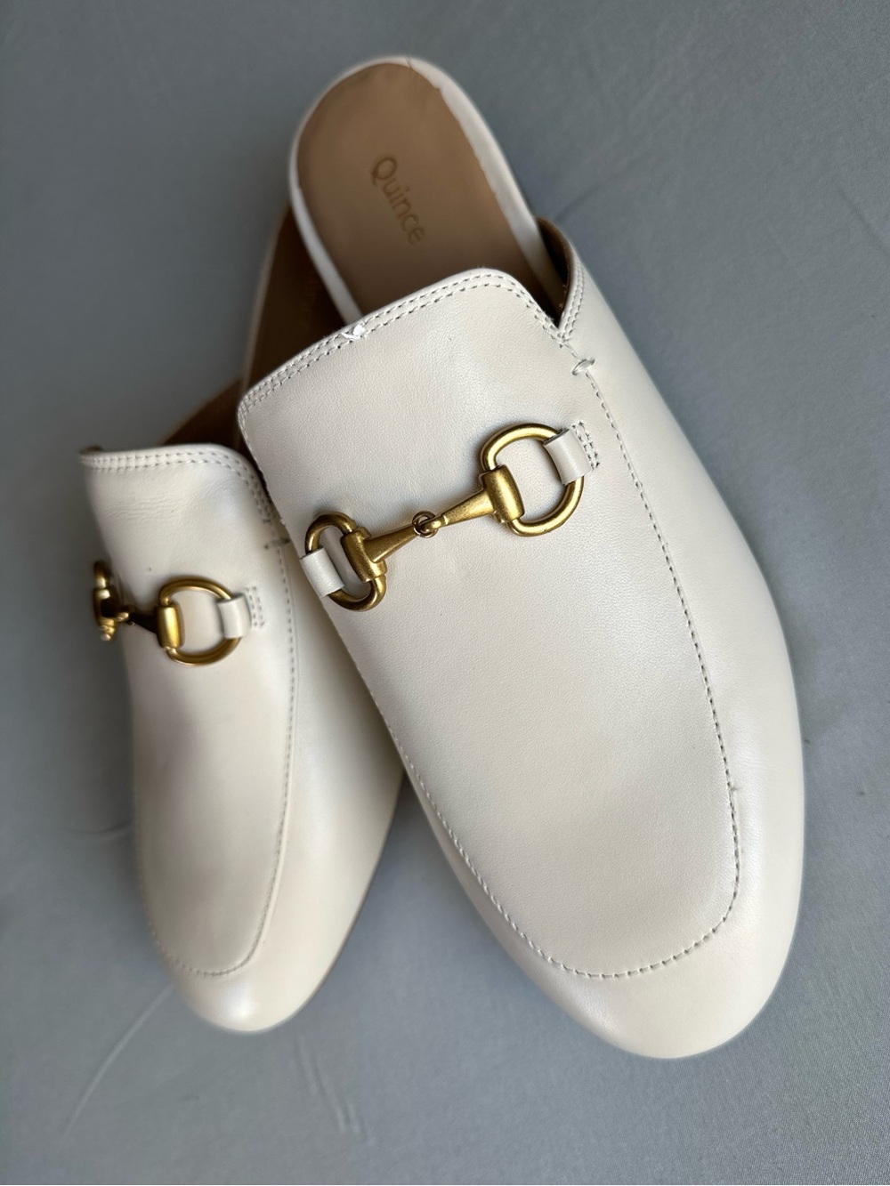 Quince Italian Leather Horsebit Loafer Mules Bone Size 8